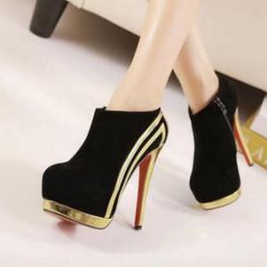 black and gold high heel boots