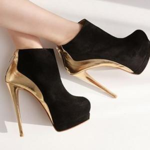Sexy Black And Gold High Heel Booties