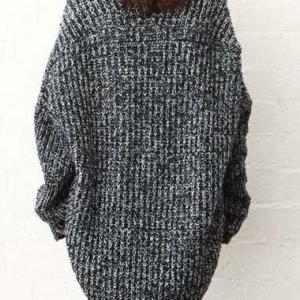 Comfy Over Size Dark Grey Knitted Sweater
