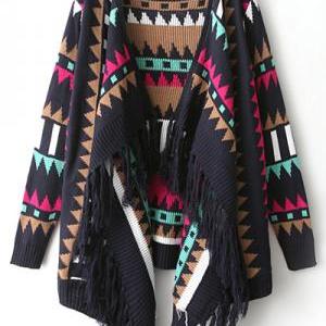 Cute Aztec Pattern Multi Colored Cardigan Sweater