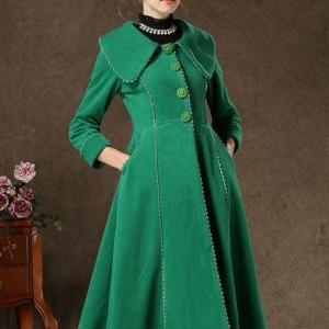 Vintage Inspired Long Green Coat