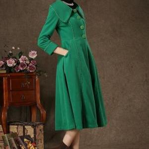 Vintage Inspired Long Green Coat