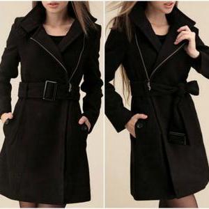 Warm Black Winter Coat With Belt