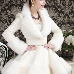 Luxury Faux Fur Decoration Long Style White Coat