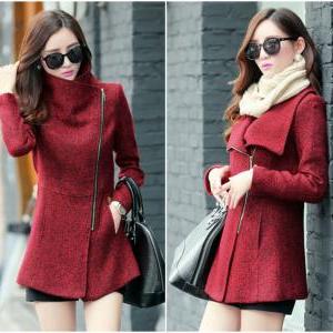 Wine Red Woolen Coat