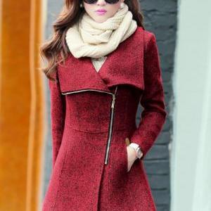 Wine Red Woolen Coat