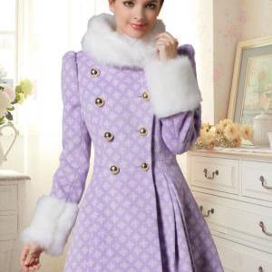 Luxury Double Breasted Faux Fur Design Purple..