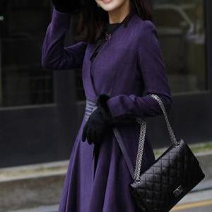 Beautiful V Neck Purple Winter Coat
