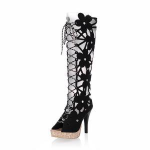 Sexy Black Lace Up High Heel Gladiator Sandals