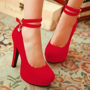 Double Strap Charmed Red High Heels Fashion Shoes