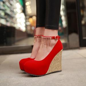 Red Rhinestone Embellished Wedge Shoes