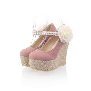 Gorgeous Pink Wedge Shoes with Pear..