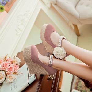 Gorgeous Pink Wedge Shoes with Pear..