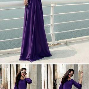 Deep Purple Long Sleeve Chiffon Dress