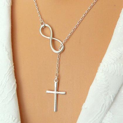 Infinity And Cross Charmed Layered Silver Necklace