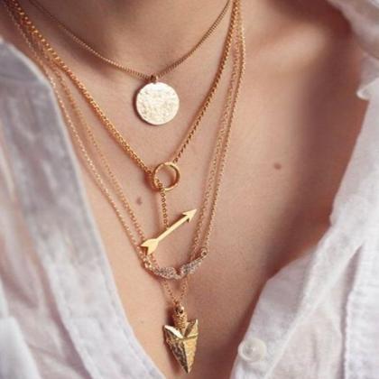 Chic Arrow Head Layered Golden Necklace