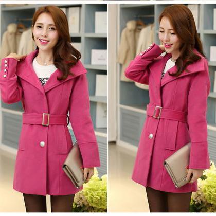 Rose Colored Winter Coat With Belt on Luulla