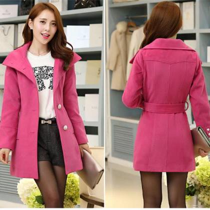 Rose Colored Winter Coat With Belt on Luulla
