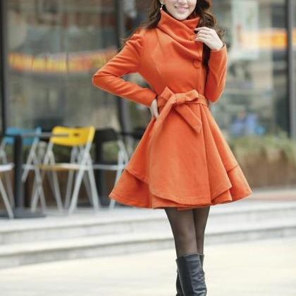 Gorgeous Orange Winter Coat With Bow Belt on Luulla