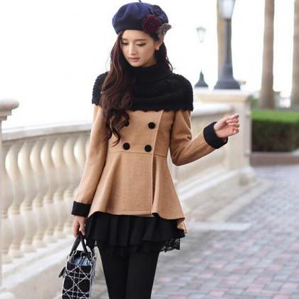 Stylish Pleated Double Breasted Winter Coat In 3..