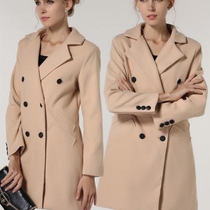 Elegant Double Breasted Winter Coat In Apricot