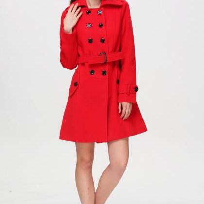Red Winter Coat With Belt