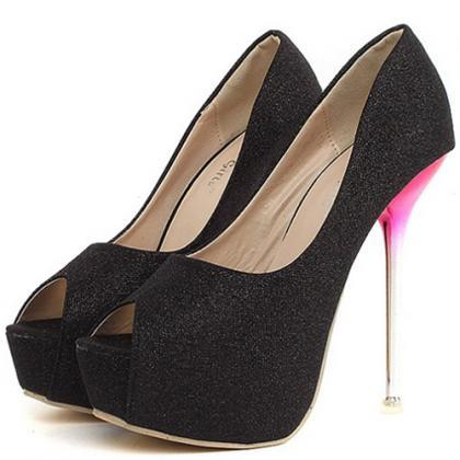 Sexy Peep Toe Black High Heels Shoes
