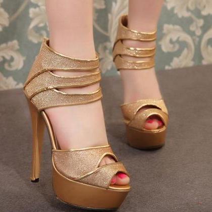 Sexy Metallic Gold Roman Style High Heels Sandals