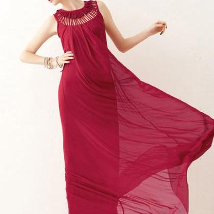 Elegant Red Chiffon Goddess Dress on Luulla