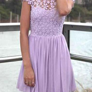 Cute Purple Lace And Floral Design Chiffon Dress