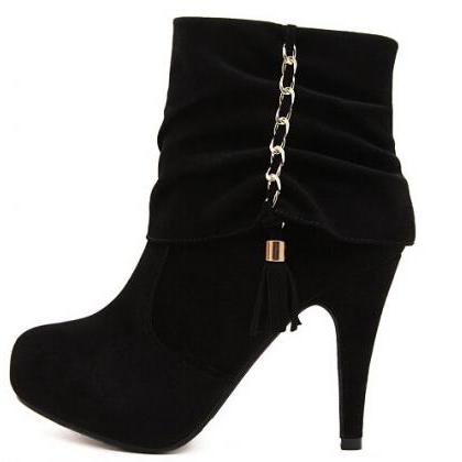 black zip heeled boots