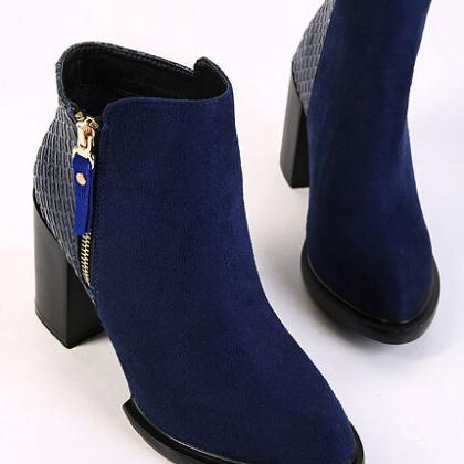 Chic Blue High Heels Winter Boots