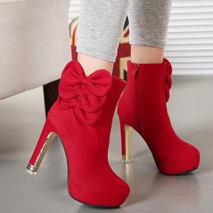 Elegant Red Bow Knot Design Fashion Boots on Luulla