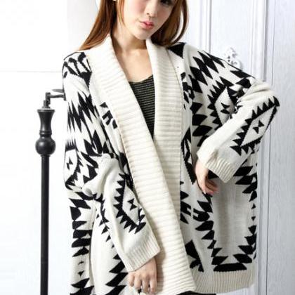 Aztec Pattern Loose Knitted Cardigan