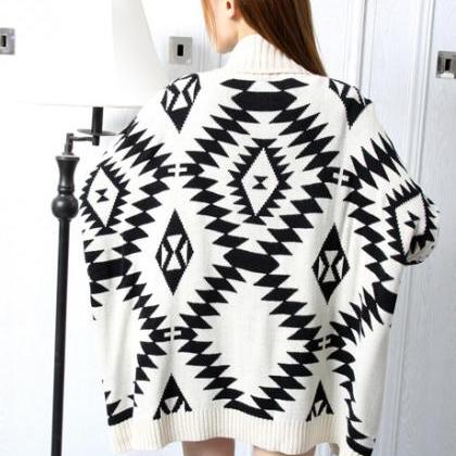 Aztec Pattern Loose Knitted Cardigan