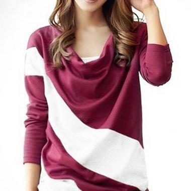 Chic Color Block Casual Long Sleeve Top