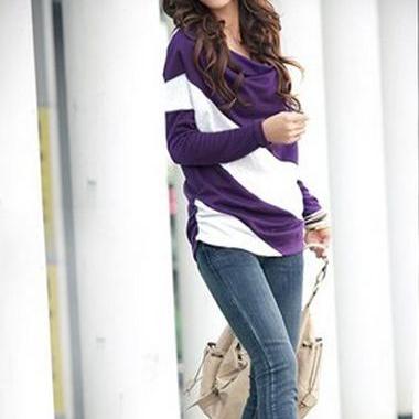 Chic Color Block Casual Long Sleeve Top