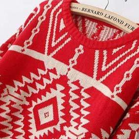 Red Tribal Print Pullover Sweater
