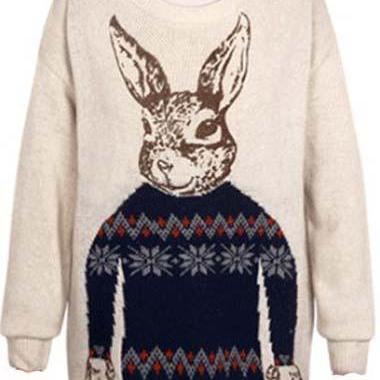 Cute Vintage Bunny Print Sweater