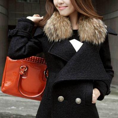 Elegant Faux Fur Design Woolen Winter Coat