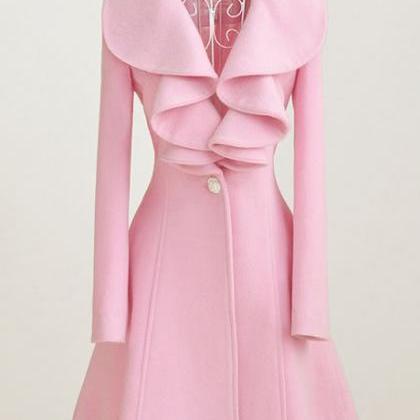 Classy Pink Ruffled Collar Design W..