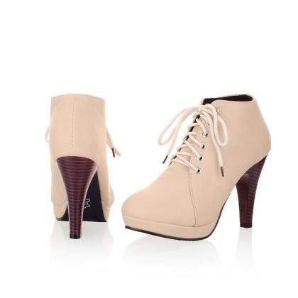 Lace up Beige Ankle Boots