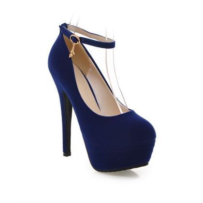 Royal Blue Ankle Strap High Heels F..