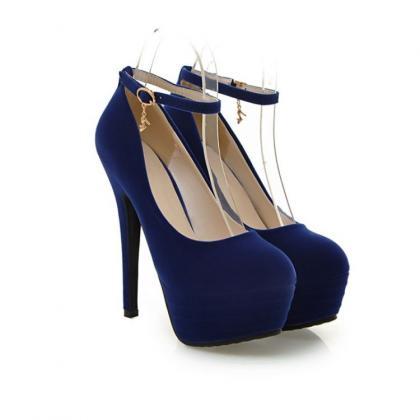 Royal Blue Ankle Strap High Heels F..