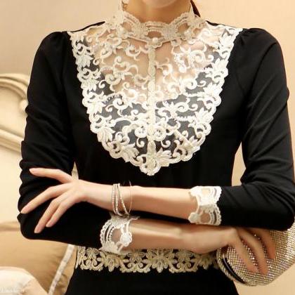 Beautiful Lace Patchwork Design Long Sleeve Blouse on Luulla