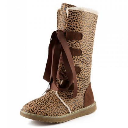 Leopard Print Lace Up Warm Winter Boots