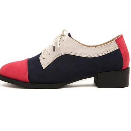 Lace Up Round Toe Mid Heel Oxford Shoes