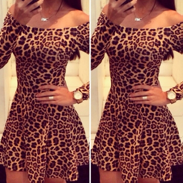 Sexy Off Shoulder Leopard Print Mini Dress