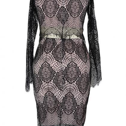 Sexy Two Piece Black Lace Top And Skirt Set on Luulla