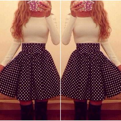 Cute Long Sleeve Polka Dots Dress